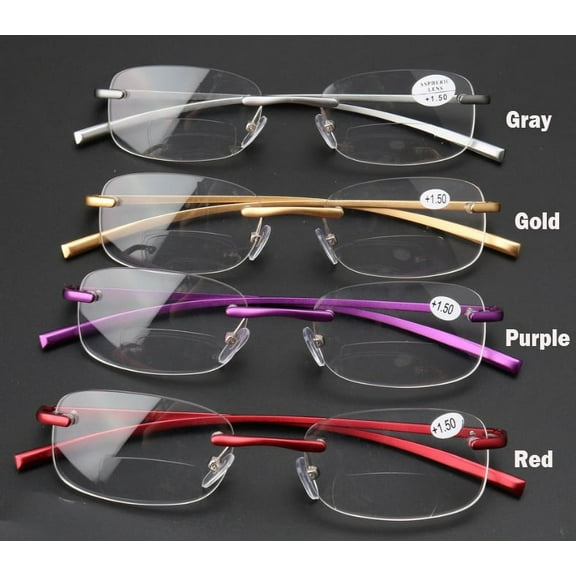 YIYOUZQT Rimless Bifocal Reading Glasses Blue Light Blocking, Fashion Rectangular Rimless Computer Readers for Women Men Lightweight & Comfortable Anti Glare
