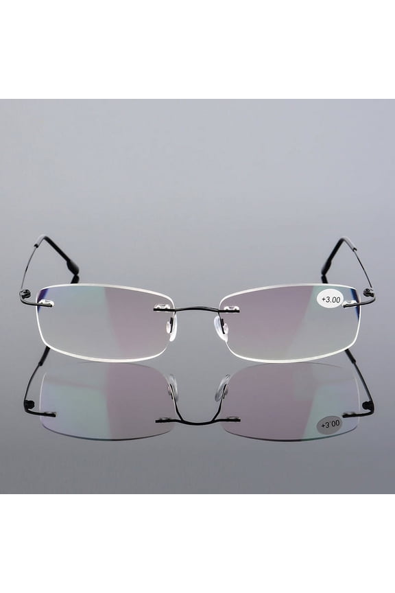 Rimless Reading Glasses Blue Light Blocking Computer Readers for Women Men Rectangular Eyewear Lightweight Magnification Presbyopia Eyeglasses +1.00~+4.00