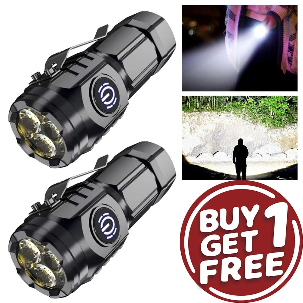 YIYUN 2-Pack Mini Rechargeable LED Flashlights with Frog-Eye Lens – 3 LEDs, 5 Light Modes, High-Strength ABS – Portable for Travel, Emergencies & Outdoor Activities.