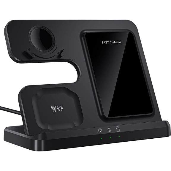 YIYUN 3-in-1 Fast Wireless Charging Station– Phone, Watch & Buds Charger with Case-Friendly Design, Overheat Protection & QC 3.0/PD Adapter Support.