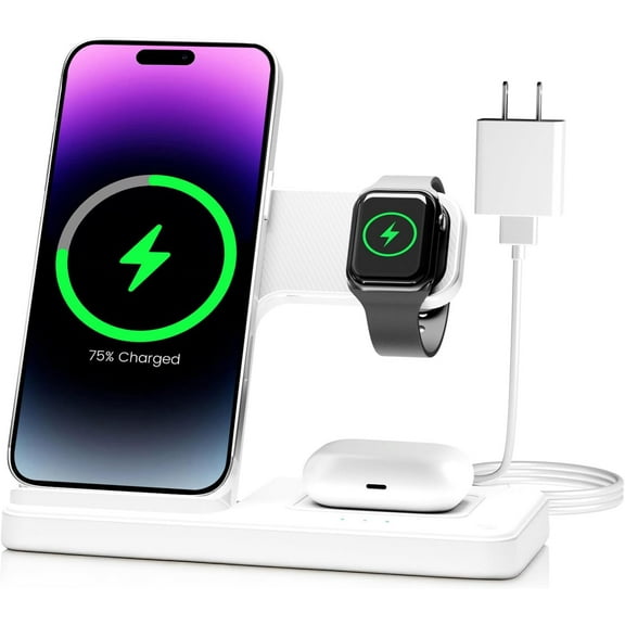 YIYUN 3-in-1 Wireless Charging Station for Apple Devices – Fast Charger Stand for iPhone 16/15/14/13/12/11 Series, Apple Watch Ultra/SE/10–2, and AirPods 4/3/2/Pro.