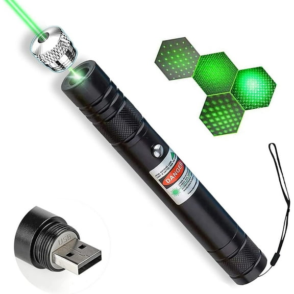 YIYUN High Power Green Laser Pointer Flashlight 2000m Long Range, USB Rechargeable Tactical Handheld Light with Adjustable Focus & Star Cap.