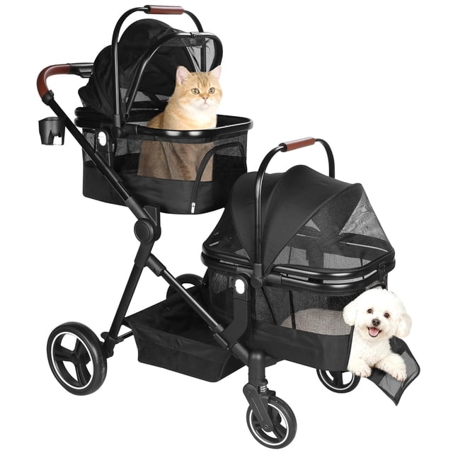 Small Single Cubicles YIYUNBEBE Double Pet Stroller for 2 Small Medium Cats and Dogs ...