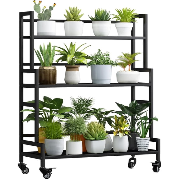 YIZAJIA Plant Stand Indoor 3 Tier Metal Outdoor Tiered Stands Shelf With wheel for Multiple Plants Potted Ladder Plant Holder Table Plant Pot Stand for Window Garden Balcony Living Room