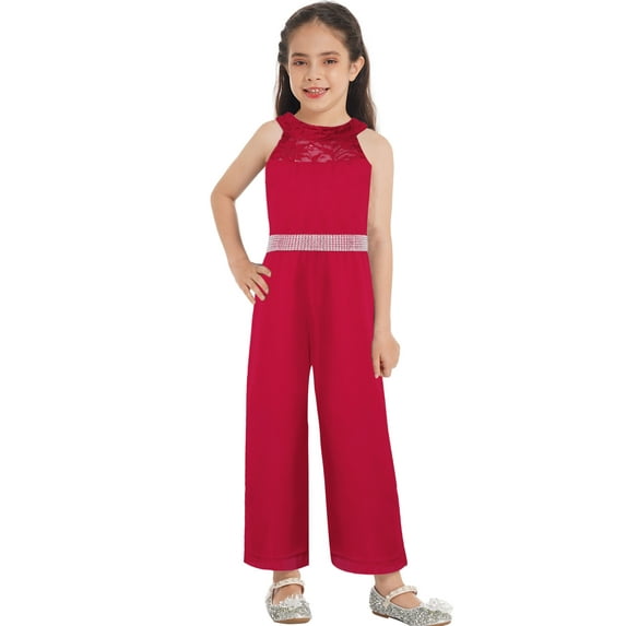 YIZYIF Big Girls Sleeveless Long Romper Cutout Back Shiny Waistline Jumpsuit for Birthday Party Ball Proms Burgundy 12
