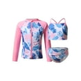 thumbnail image 1 of YIZYIF Big & Little Girls 3Pcs Tankini Set Swimsuit Juniors Floral Print Long Sleeve Rash Guard Bathing Suit Pink Blue 14, 1 of 7