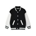 thumbnail image 1 of YIZYIF Big & Little Girls Long Sleeve Jacket with Pockets Press Buttons Baseball Varsity Coat Outerwear Black 3-4, 1 of 3