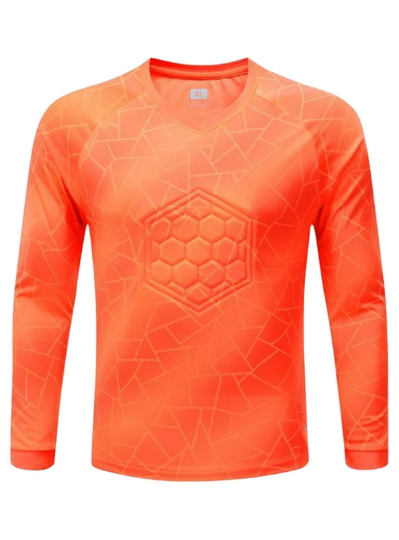 YIZYIF Boys Juniors Soccer Goalkeeper Jersey Football Training Tops Long Sleeve Sponge Pad Goalie T-Shirt Orange 7-8