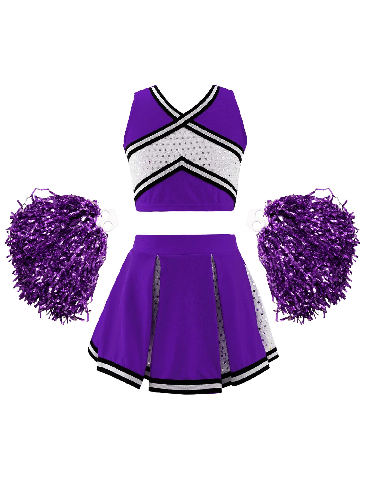 Cheerleader Kostüm Damen Set Mit Pompons - Komplettoutfit Für Karneval & Halloween