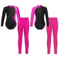 thumbnail image 1 of YIZYIF Girls 2-Piece Dance Sports Outfit Shiny Rhinestone Unitard Leotard with Leggings Activewear A Rose 6, 1 of 6