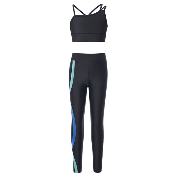 YIZYIF Girls 2Pcs Sports Suit Activewear Butterfly Print Cropped Tank Top Camisole with Pants Set for Gym Running Workout