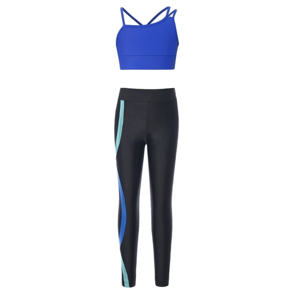 YIZYIF Girls 2Pcs Sports Suit Activewear Butterfly Print Cropped Tank Top Camisole with Pants Set for Gym Running Workout