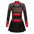 thumbnail image 1 of YIZYIF Girls Cheer Leader Dance Outfit Halloween Schoolgirl Cheerleading Costume Cheer Print Long Sleeve Rhinestone Pleated Dress Black&Red 16, 1 of 5