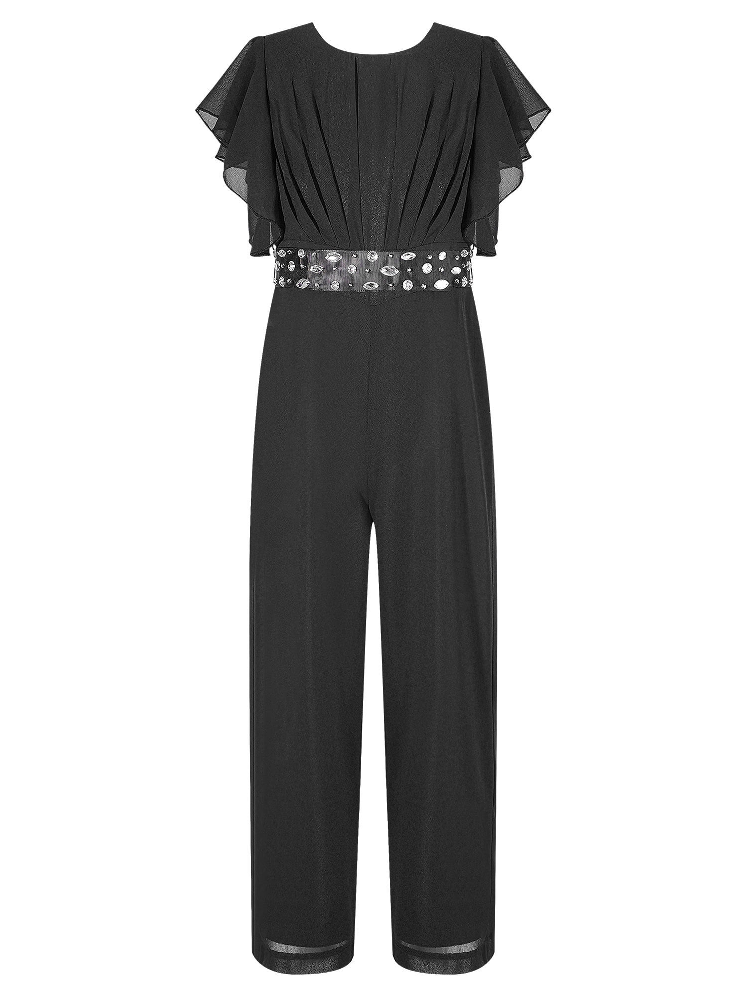 YIZYIF Girls Chiffon Long Jumpsuit Romper Outfit Ruched Bodice Wide Leg