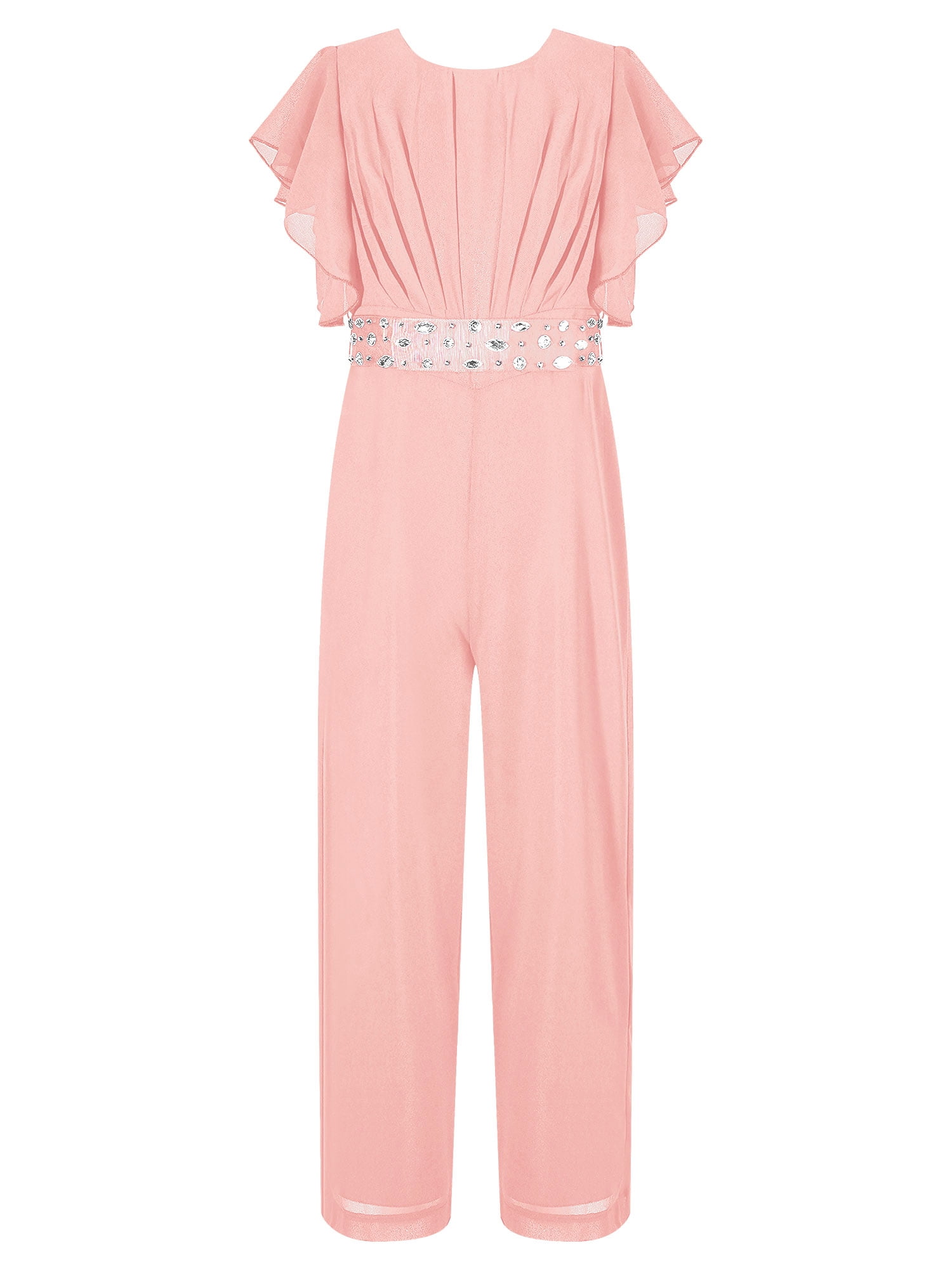 YIZYIF Girls Chiffon Long Jumpsuit Romper Outfit Ruched Bodice Wide Leg