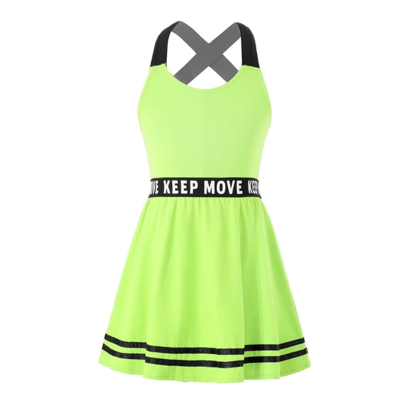 YIZYIF Girls Criss Cross Shoulder Straps A-line Athletic Dress Workout Exercise Sports Outfit Fluorescent Green 6