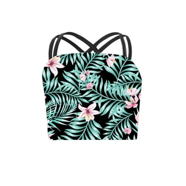 YIZYIF Girls Cross Shoulder Straps Swim Tops Butterfly Print Cropped Vest for Water Parks Pool Swimming Black 6