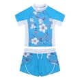 thumbnail image 1 of YIZYIF Girls Flowers Print 2Pcs Swimsuit Short Sleeve Swimming Shirt Tops with Drawstring Shorts Youth Beachwear, 1 of 7