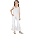 thumbnail image 1 of YIZYIF Girls High Waist Skating Bodysuit Wide Leg Gymnastics Jumpsuit Shiny Rhinestone Ballet Costume White 6, 1 of 7