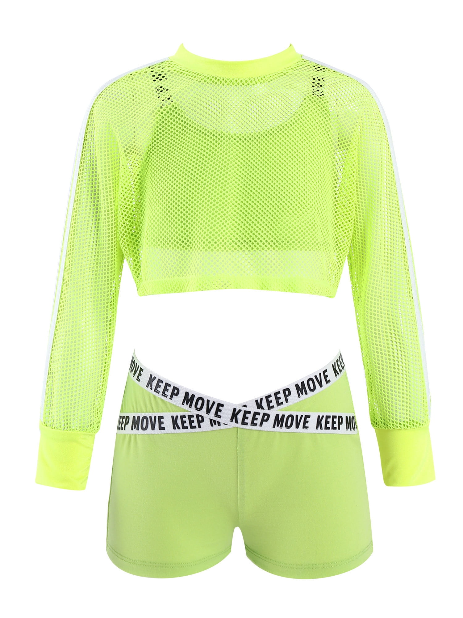 Kids Hip Hop Clothes Girls Jazz Dance Costume Neon Green Crop Tops