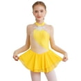 thumbnail image 1 of YIZYIF Girls Sequins Floral Patchwork Long Mesh Sleeve Figure Ice Skating Dance Dress,Sizes 6-16 Yellow 10, 1 of 7