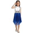 thumbnail image 1 of YIZYIF Girls Shiny Lyrical Dance Costume Sleeveless Metallic Top Asymmetrical Dance Dress Sizes 6-16 Royal Blue 6, 1 of 7