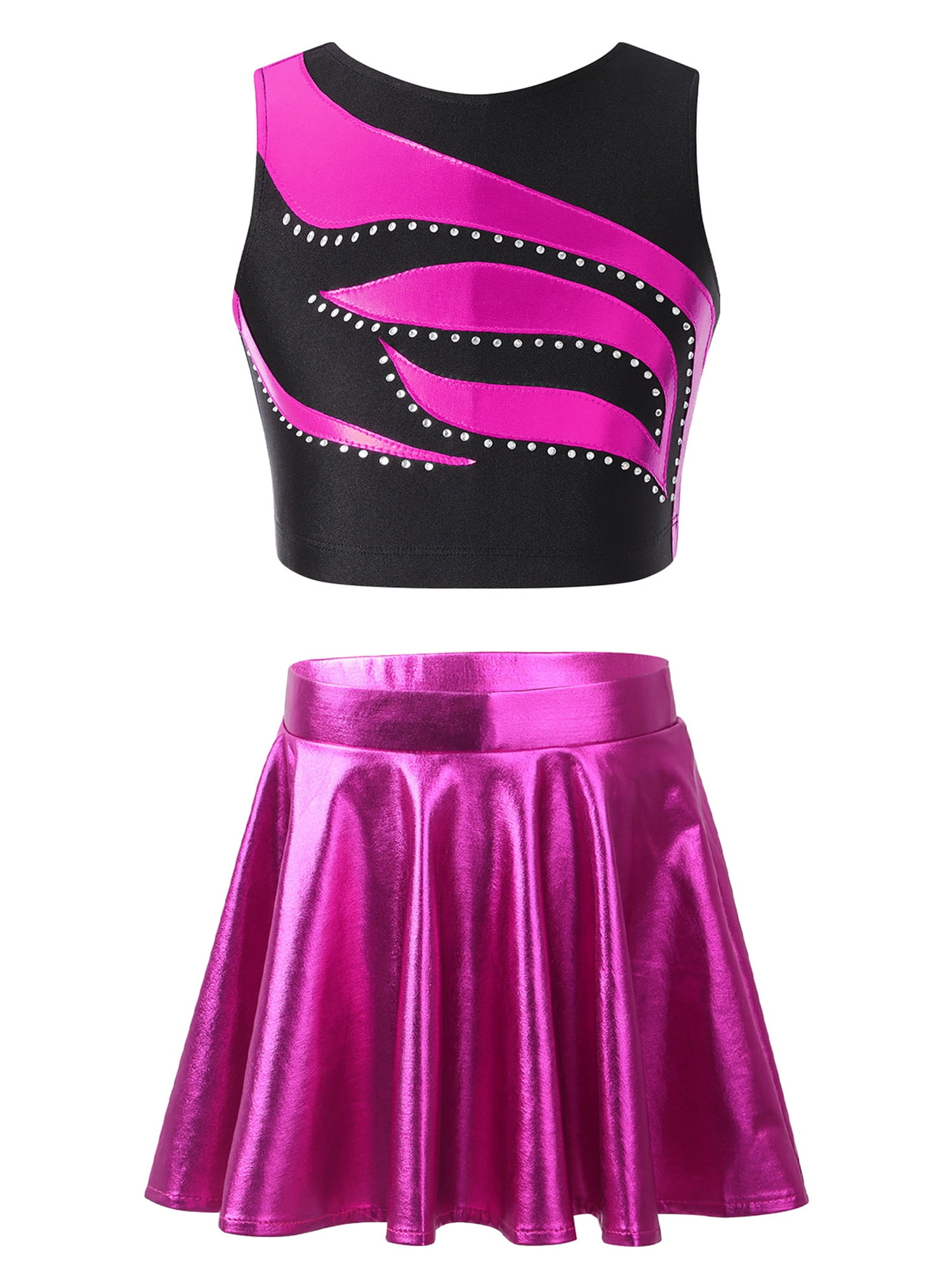 Girls Dress Ballerina Skirt V Neck Sundress Shiny Dancewear Dance Uniform Jazz E - Foto 3