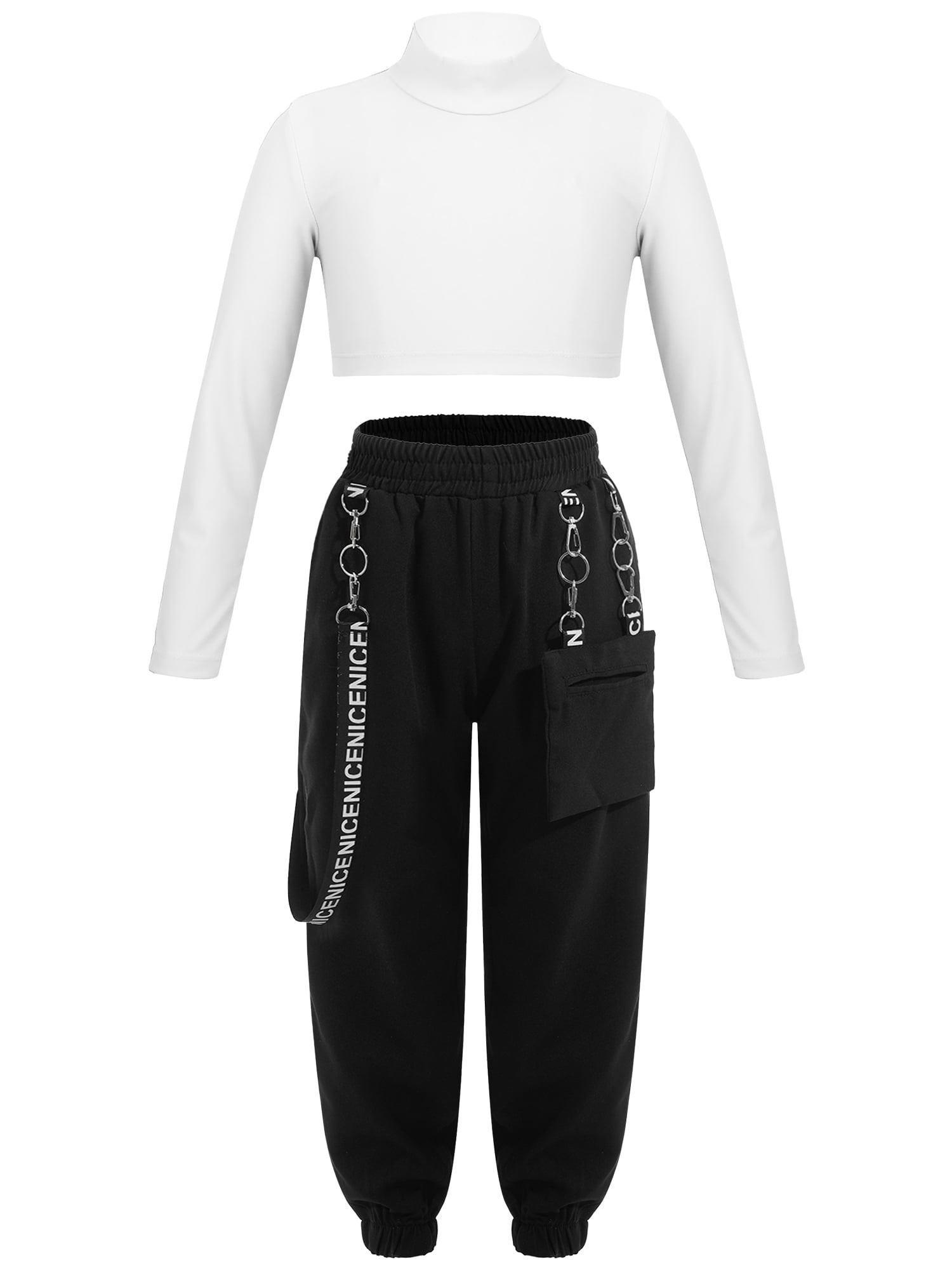 YIZYIF Girls Solid Color Long Sleeve Cropped T-Shirt with Sweatpants Dance  Suit Outfit Hip Hop Dance Costume 