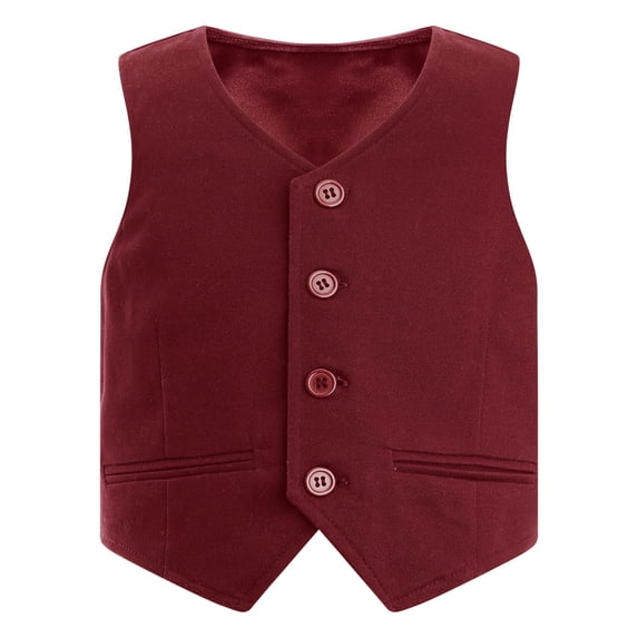 YIZYIF Kids Boys Gentleman Vest Button Down Formal Suit Vest Wedding Pageant Party Waistcoat Burgundy 5