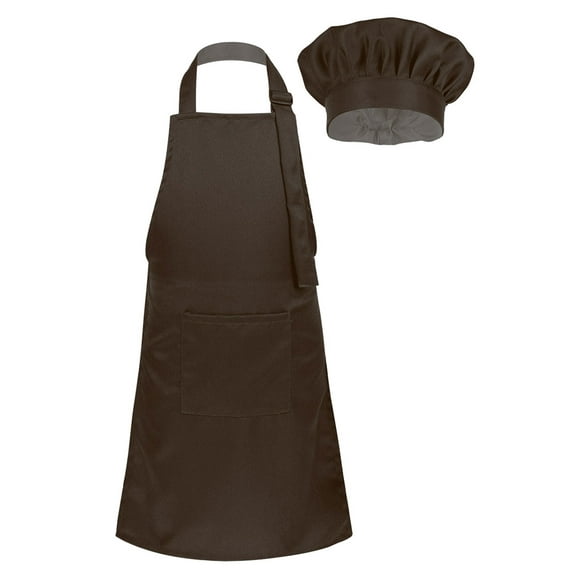 YIZYIF Kids Boys Girls Adjustable Aprons Chef Hat for Kitchen Cooking Baking Painting Front Pocket Bib Apron Coffee L