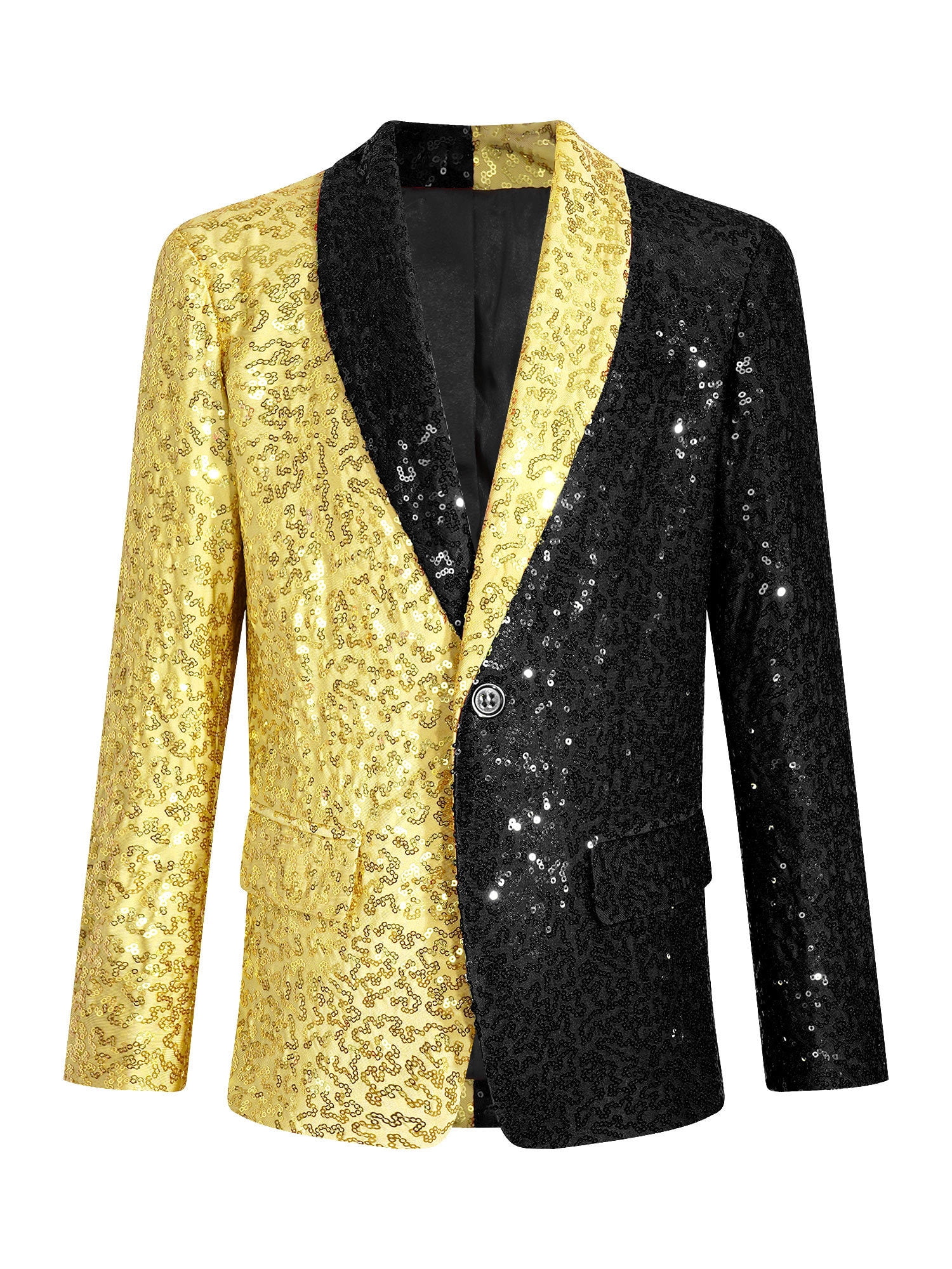 YIZYIF Kids Boys Sparkle Sequins Jacket Long Sleeve Glittery Coat