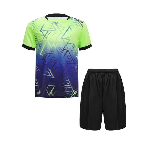 YIZYIF Kids Boys Sports Clothing Set Sports Shirt with Shorts Loose Fit Sports Suit Fitness Sportswear Fluorescent Green 5-6