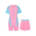 thumbnail image 1 of YIZYIF Kids Girls 2 Piece Swimsuit Short Sleeve Rash Guard Swimming Jumpsuit with Skirt Beach Bathing Suit Pink 9-11, 1 of 7