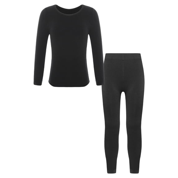 YIZYIF Kids Girls 2Pcs Ballet Dance Outfit Thermal Underwear Suit Long Sleeve Tops with Leggings Dancewear Type B Black 3-4