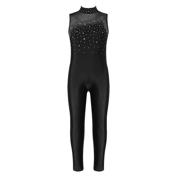 YIZYIF Kids Girls Ballet Dance Jumpsuit Sleeveless Rhinestone Gymnastics Leotard Figure Skating Unitard Costume Black 10