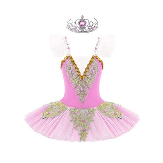 YIZYIF Kids Girls Camisole Skirted Leotard Shiny Ballet Dance Dress Performance Costume,Sizes 3-12