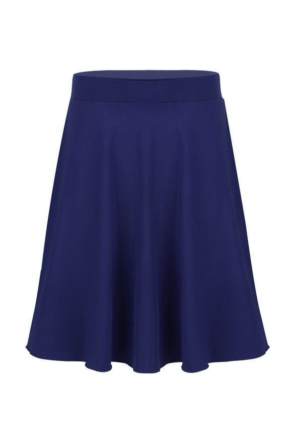 Kids Girls Casual Midi Skirt Solid Color A-Line Knee Length Skater Skirt Ice Skating Lyrical Dance Skirt Navy_Blue 16