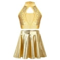 thumbnail image 1 of YIZYIF Kids Girls Cheer Leader Outfit Crop Top with Metallic Ruffled Skirt Modern Jazz Dance Performance Costume Gold 14, 1 of 5