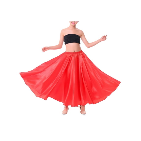 YIZYIF Kids Girls Chiffon Full Circle Dance Skirt Flamenco Latin Dance Performance Costume,Sizes 3-12
