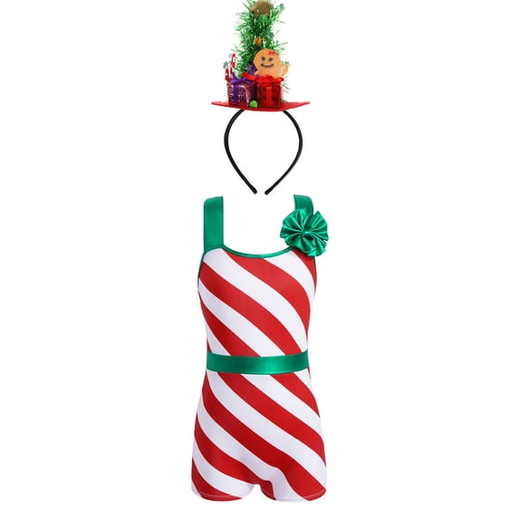 YiZYiF Girls Boys Christmas Santa Candy Costume Stripes Dance Leotard Biketard Gymnastics Bodysuit Red-A 12
