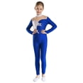 thumbnail image 1 of YIZYIF Kids Girls Gymnastics Long Jumpsuit Long Sleeve Mesh Sequins Acrobatics Ballerina Leotard Dancewear Royal Blue 14, 1 of 7