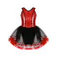 thumbnail image 1 of YIZYIF Kids Girls Halter Shiny Sequins Mesh Dance Dress Bronzing Ballet Tutu Skirted Leotard Dancewear Red 12, 1 of 5