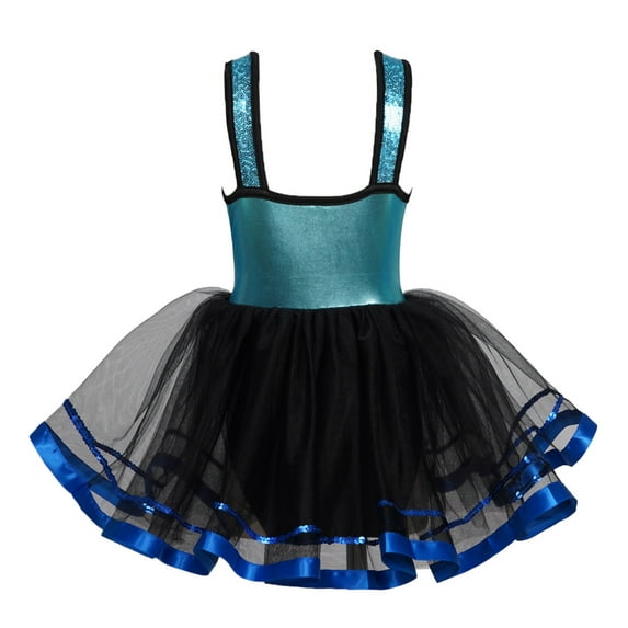 YIZYIF Kids Girls Halter Shiny Sequins Mesh Dance Dress Bronzing Ballet Tutu Skirted Leotard Dancewear Blue 12