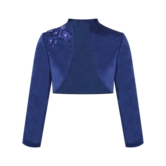 YIZYIF Kids Girls Long Sleeve Bolero 3D Applique Cardigan Outerwear for Flower Girl Dress Wedding Parties Navy Blue-A 14