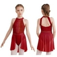 thumbnail image 1 of YIZYIF Kids Girls Lyrical Dance Skirted Leotard Shiny Rhinestones Bodice Cutout Back Latin Jazz Dance Dress Burgundy 16, 1 of 7