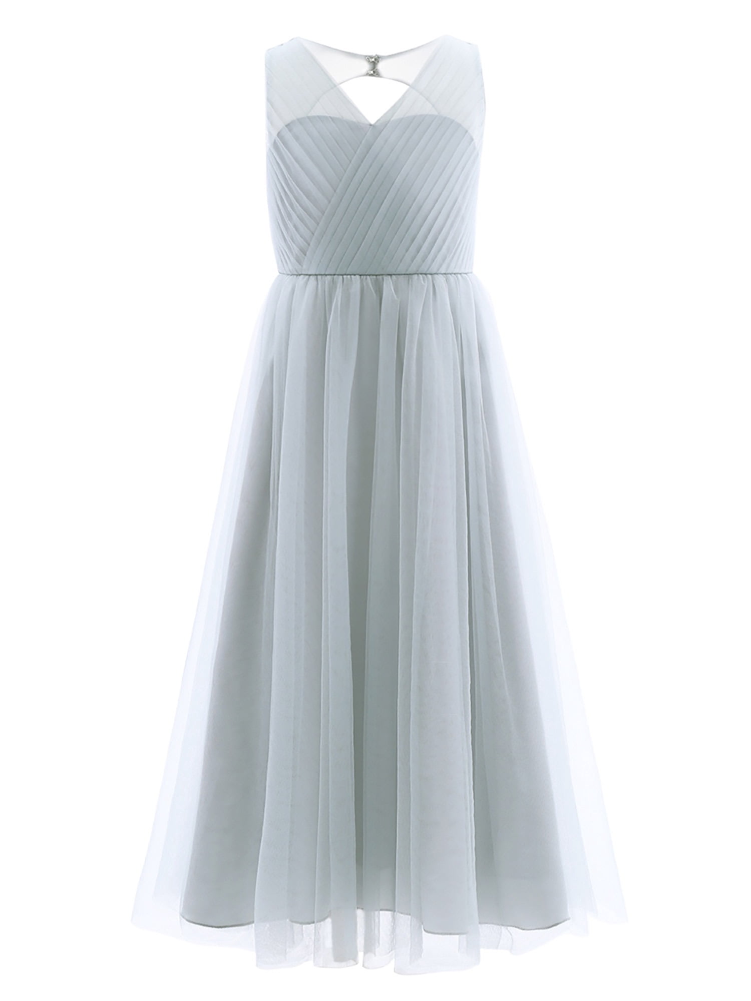 Girls' Flutter Sleeve Ruffled Flower Girl Dress - Long Prom Gown, Polyester Chiffon, Ages 4-14 - View #4