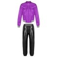 thumbnail image 1 of YiZYiF Boys Girls Jazz Hip Hop Dance Costume 2 Piece Set Metallic Shiny Bomber Jacket and Sweatpants Purple&Black 6, 1 of 7
