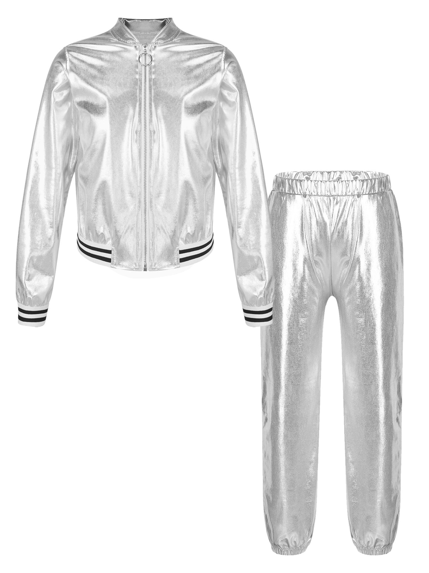 YIZYIF Kids Girls Metallic Dance Outfit Jazz Hip-Hop Street