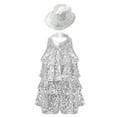 thumbnail image 1 of YIZYIF Kids Girls Metallic Latin Jazz Dance Costume Halter Tiered Sequins Ballet Modern Dance Leotard with Hat Silver 4, 1 of 5