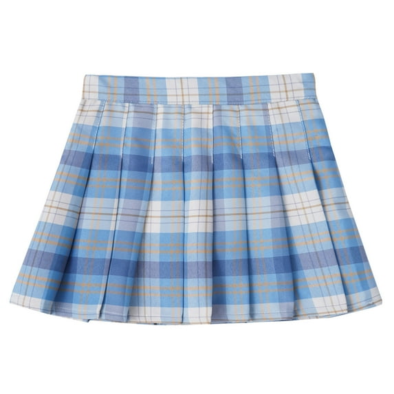 YIZYIF Kids Girls School Uniform Skirt High Waisted Pleated Skirt Plaid A-line Tartan Miniskirt Blue 13-14